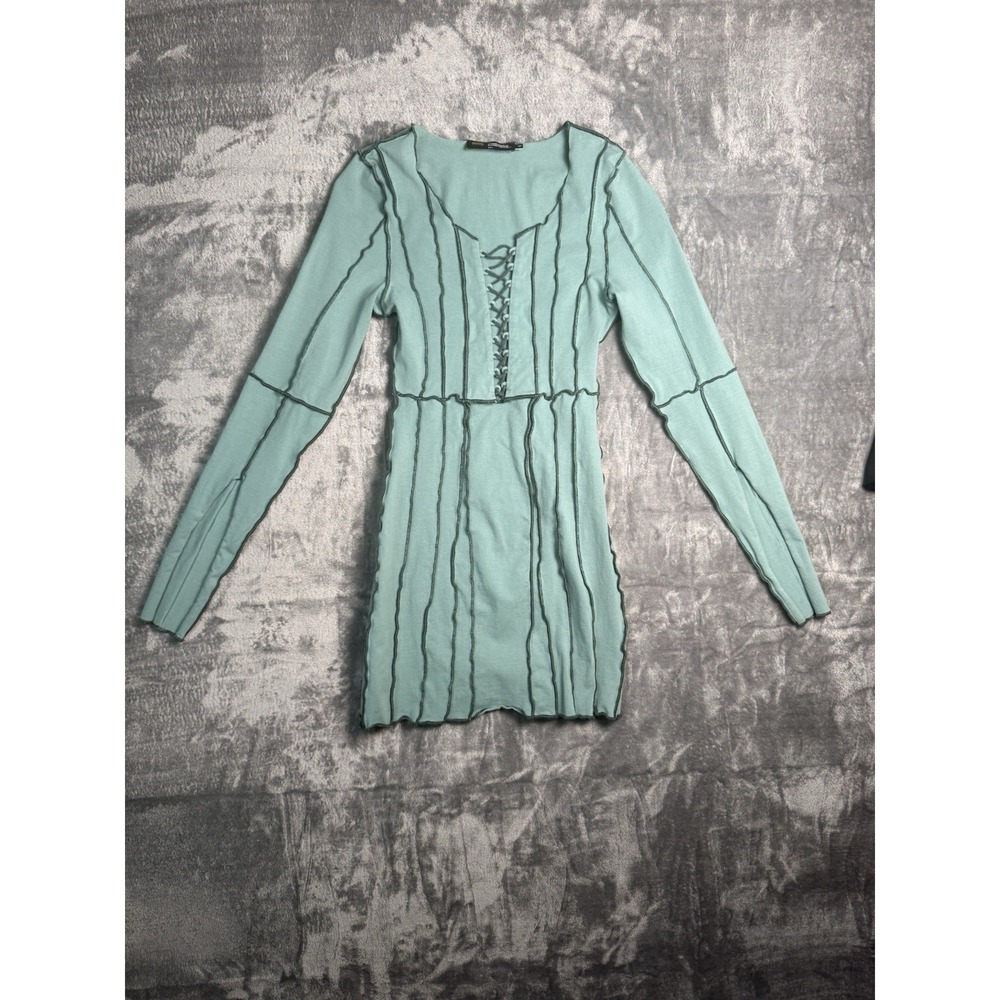 Finesse Lace Up Mini Dress Green Exposed Seam Fairy Core Y2K Indy Sleaze Size M
